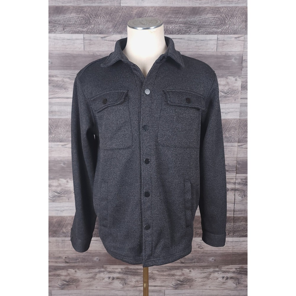 George Mens Charcoal Gray Knit Fleece Lined Snap Front Shirt Jacket Size M 38-40
